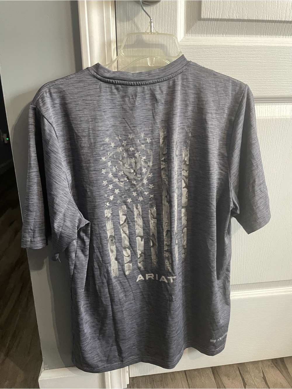 Ariat Heather Gray Short Sleeve Tee with American Flag Graphic